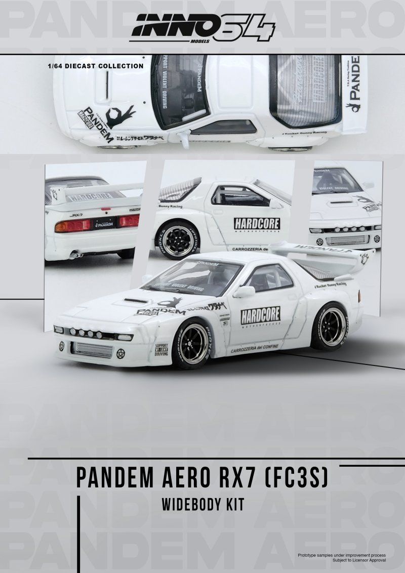 1:64 Inno64 - Mazda RX7 (FC3S) *PANDEM AERO* Widebody Kit, white