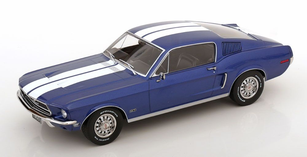 1:18 KK Scale - Ford Mustang GT Fastback 1968 blaumetallic/weiß