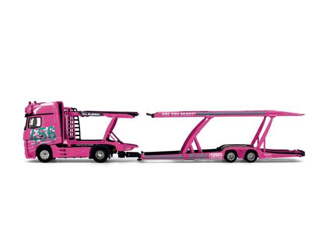 1:64 Tiny Toys - Mercedes-Benz Actros Gigaspace 4X2 Semi Trailer *Squid Game 2*, pink 1:64 Tiny Toys - Mercedes-Benz Actros Gigaspace 4X2 Semi Trailer *Squid Game 2*, pink