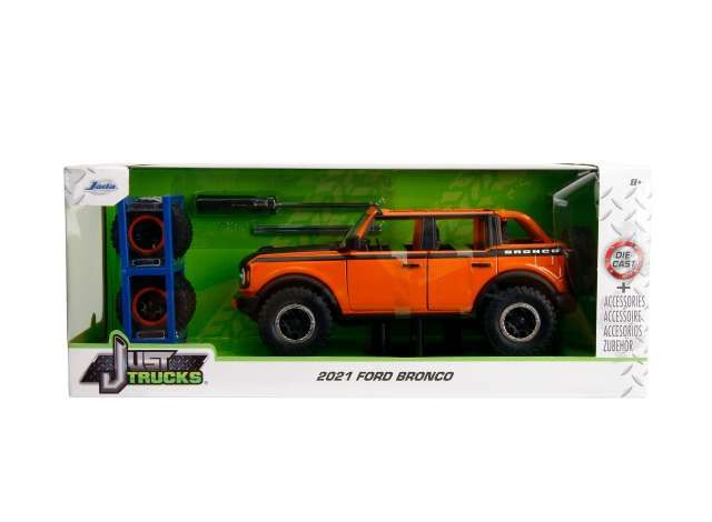1:24 Jada Toys - 2021 Ford Bronco Open Top *Just Trucks* with accessories, orange 1:24 Jada Toys - 2021 Ford Bronco Open Top *Just Trucks* with accessories, orange