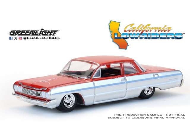 1:64 Greenlight - 1964 Chevrolet Biscayne Lowrider *California Lowriders Series 7*, silver metallic/red two-tone 1:64 Greenlight - 1964 Chevrolet Biscayne Lowrider *California Lowriders Series 7*, silver metallic/red two-tone