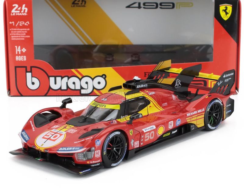 1:24 Bburago - Ferrari 499P 3.0L Turbo V6 Team AF Corse #50 Winner 24h Le Mans 2024 Antonio Fuoco - Miguel Molina - Nicklas Nielsen - Red 1:24 Bburago - Ferrari 499P 3.0L Turbo V6 Team AF Corse #50 Winner 24h Le Mans 2024 Antonio Fuoco - Miguel Molina - Nicklas Nielsen - Red