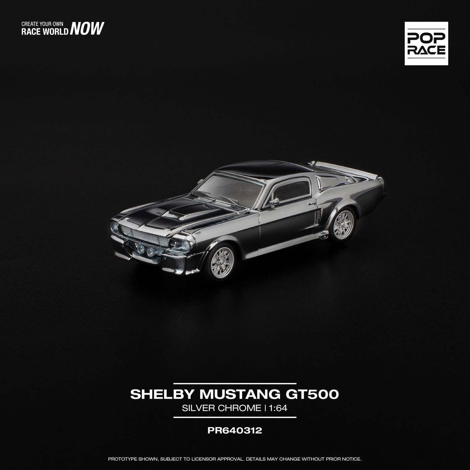 1:64 Pop Race Limited - Shelby Mustang GT500, silver chrome