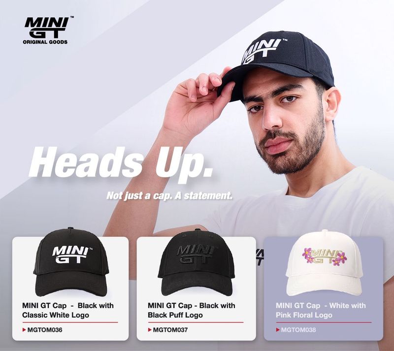 Mini GT Merchandise - Mini GT Cap, white with pink floral logo Mini GT Merchandise - Mini GT Cap, white with pink floral logo