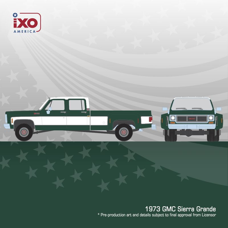 1:64 Ixo USA - 1973 GMC Sierra Grande 3500 Crew Cab Dually, green/white 1:64 Ixo USA - 1973 GMC Sierra Grande 3500 Crew Cab Dually, green/white