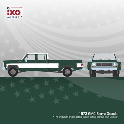 1:64 Ixo USA - 1973 GMC Sierra Grande 3500 Crew Cab Dually, green/white 1:64 Ixo USA - 1973 GMC Sierra Grande 3500 Crew Cab Dually, green/white