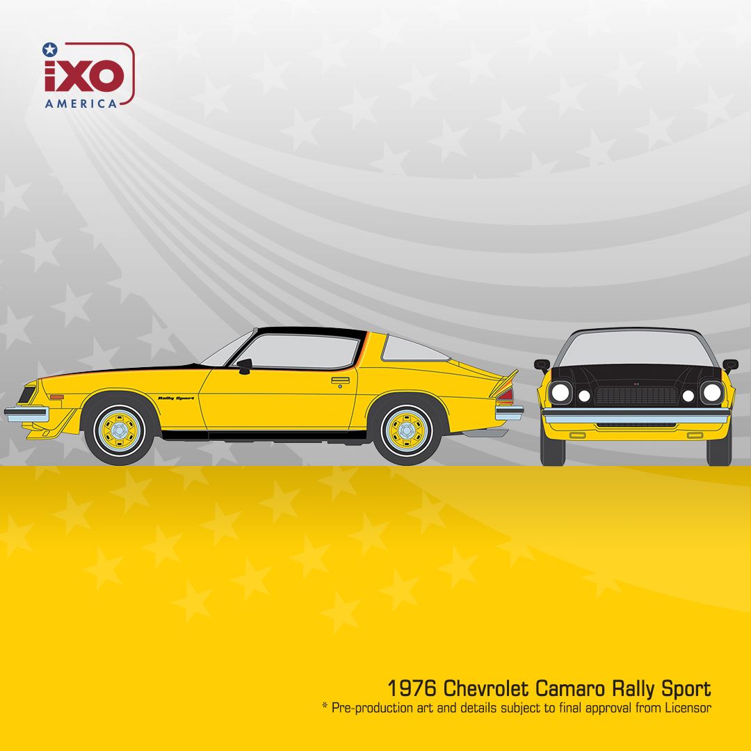 1:64 Ixo USA - 1976 Chevrolet Camaro Rally Sport, bright yellow/black