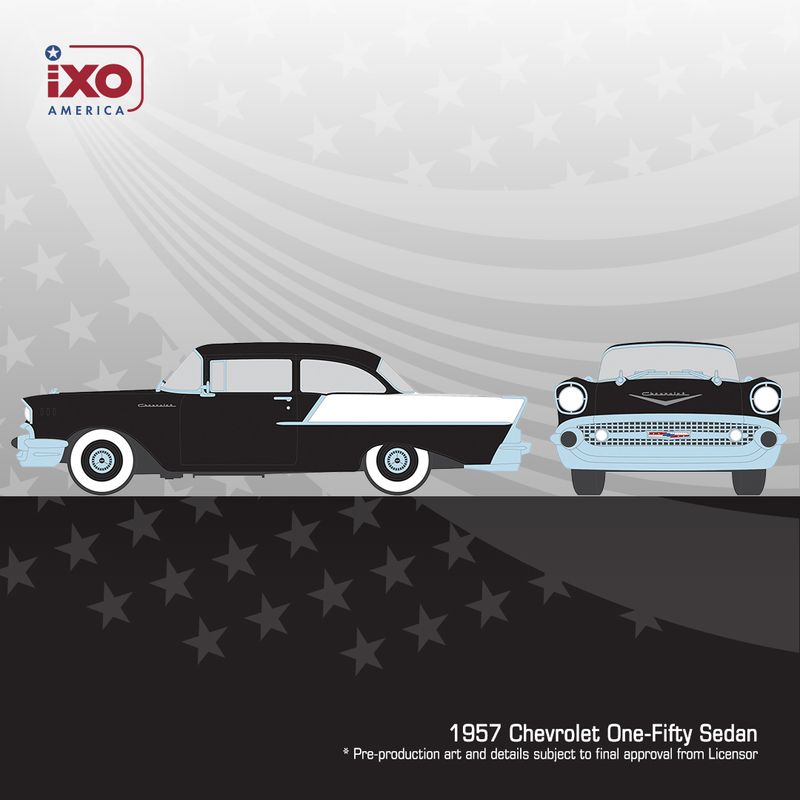 1:64 Ixo USA - 1957 Chevrolet One-Fifty Sedan, onyx black/india ivory 1:64 Ixo USA - 1957 Chevrolet One-Fifty Sedan, onyx black/india ivory