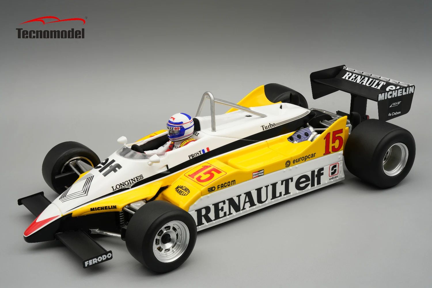 1:18 Tecnomodel - Renault F1 RE30B V6 Turbo Team renault Elf #16 Winner France GP 1982 R. Arnoux *With Pilot Figure*