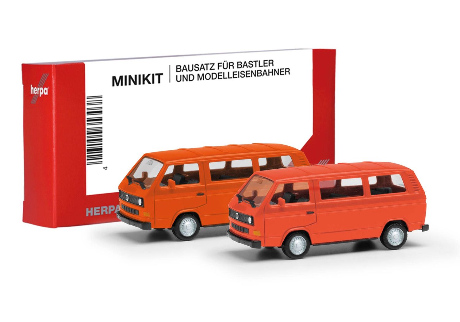 1:87 Herpa - Herpa MiniKit Volkswagen (VW) T3 Bus, leuchtrot und orange, 2 Stück