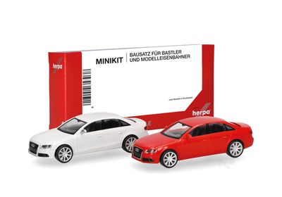 1:87 Herpa - Herpa MiniKit: Audi A4 Limousine, weiß/rot, 2 Stück 1:87 Herpa - Herpa MiniKit: Audi A4 Limousine, weiß/rot, 2 Stück