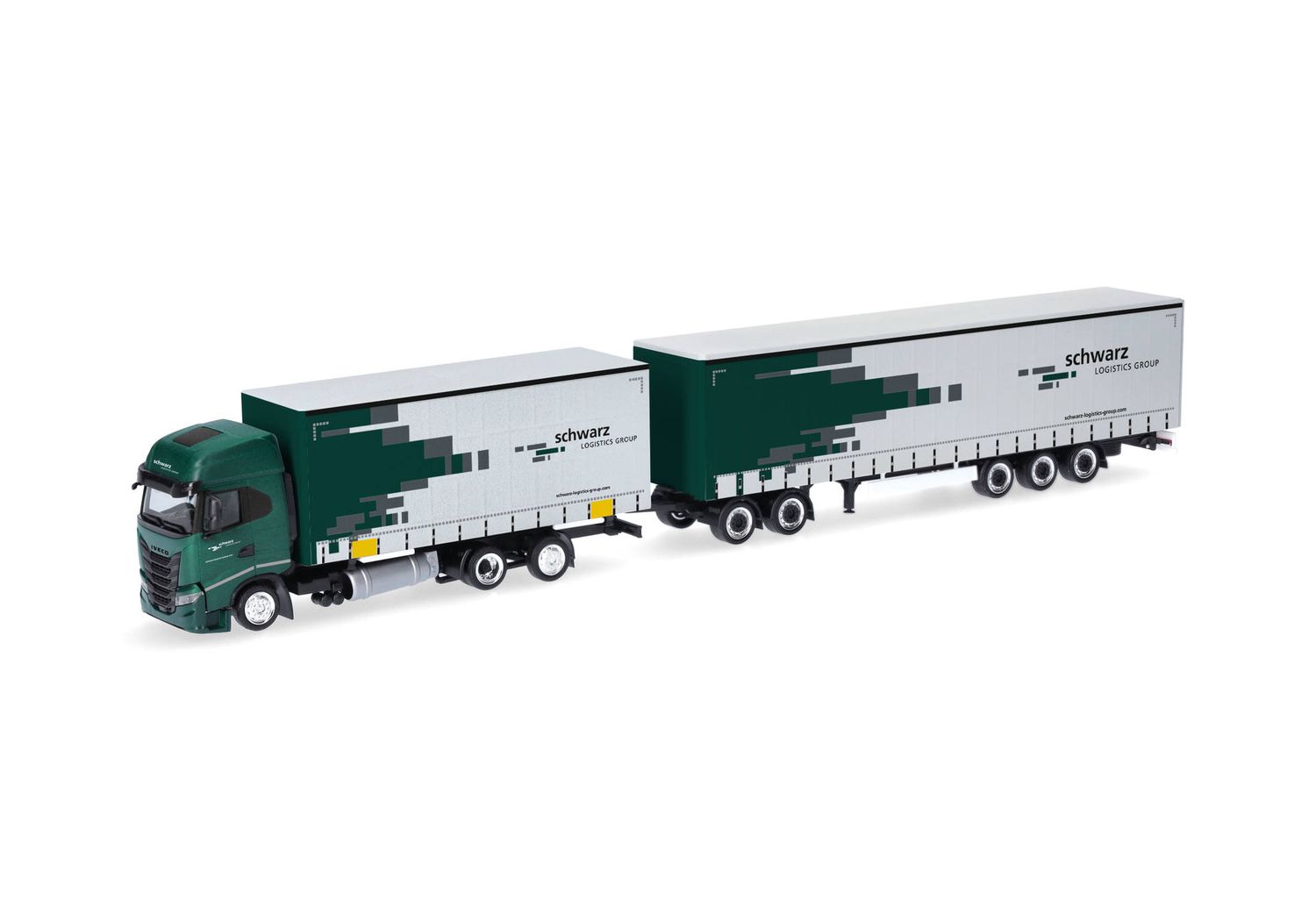1:87 Herpa - Iveco S-Way Gardinenplanen-Hängerzug (Lang-LKW) "Spedition Schwarz"