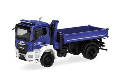 1:87 Herpa - MAN TGS NN Dreiseitenkipper mit Ladekran, 2achs, 1:87 Herpa - MAN TGS NN Dreiseitenkipper mit Ladekran, 2achs, "THW Brandenburg"