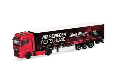 1:87 Herpa - MAN TGX GX Gardinenplanen-Sattelzug 1:87 Herpa - MAN TGX GX Gardinenplanen-Sattelzug "Hans Möller / Wir bewegen Deutschland"