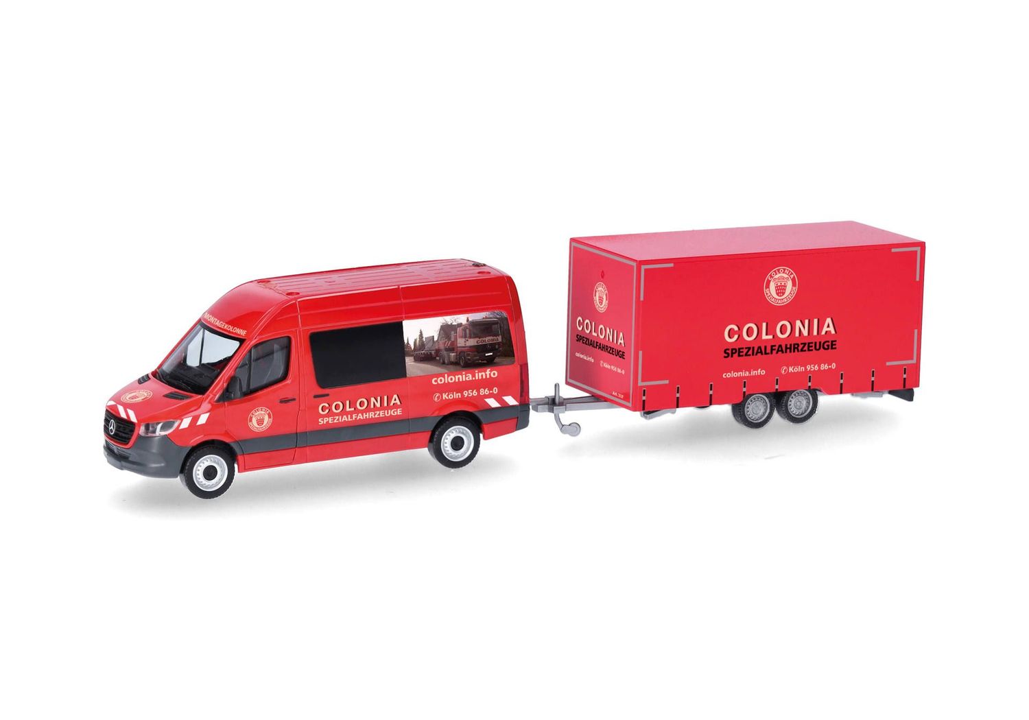 1:87 Herpa - Mercedes-Benz Sprinter '18 Halbbus Hochdach mit Tandemhänger "Colonia"