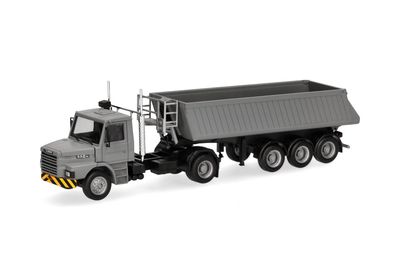 1:87 Herpa - Scania Hauber Kipp-Sattelzug, grau/gelb 1:87 Herpa - Scania Hauber Kipp-Sattelzug, grau/gelb