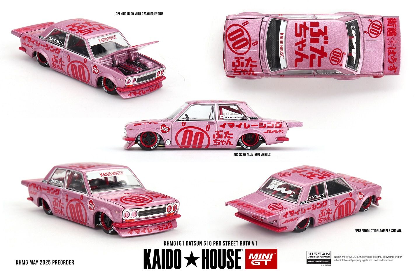 1:64 Mini GT - 1969 Datsun 510 Pro Street Buta V1 Pink