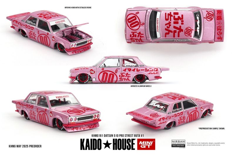 1:64 Mini GT - 1969 Datsun 510 Pro Street Buta V1 Pink 1:64 Mini GT - 1969 Datsun 510 Pro Street Buta V1 Pink