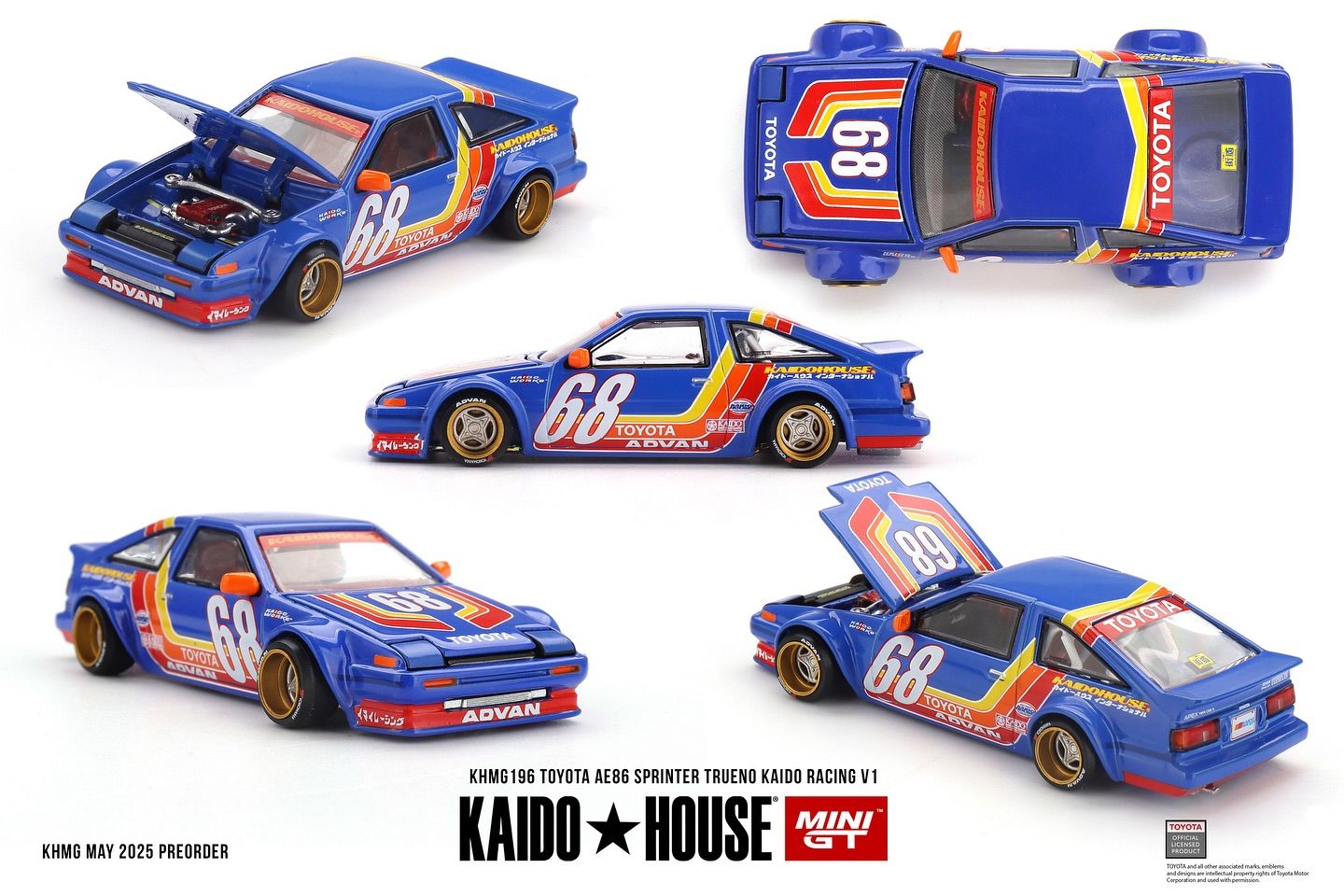 1:64 Mini GT - 1983 Toyota AE86 Sprinter Trueno Kaido Racing V1 Blue