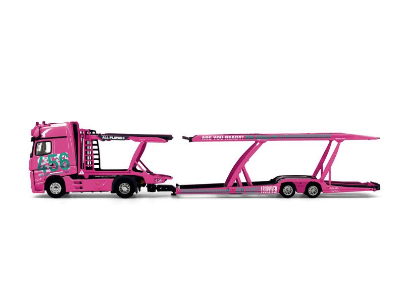 1:64 Tiny Toys - Mercedes-Benz Actros Gigaspace 4X2 Semi Trailer *Squid Game 2*, pink 1:64 Tiny Toys - Mercedes-Benz Actros Gigaspace 4X2 Semi Trailer *Squid Game 2*, pink