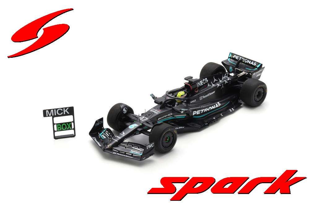 1:18 Spark - Mercedes-AMG Petronas F1 W14 E Performance No.47 Mercedes-AMG Petronas Formula One Team Spanish GP 2023 Tyre test Mick Schumacher With pit board