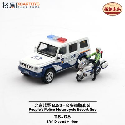 1:64 xCarToys - BAIC BJ80 People's Police Motorcycle Escort Set, white/blue 1:64 xCarToys - BAIC BJ80 People's Police Motorcycle Escort Set, white/blue