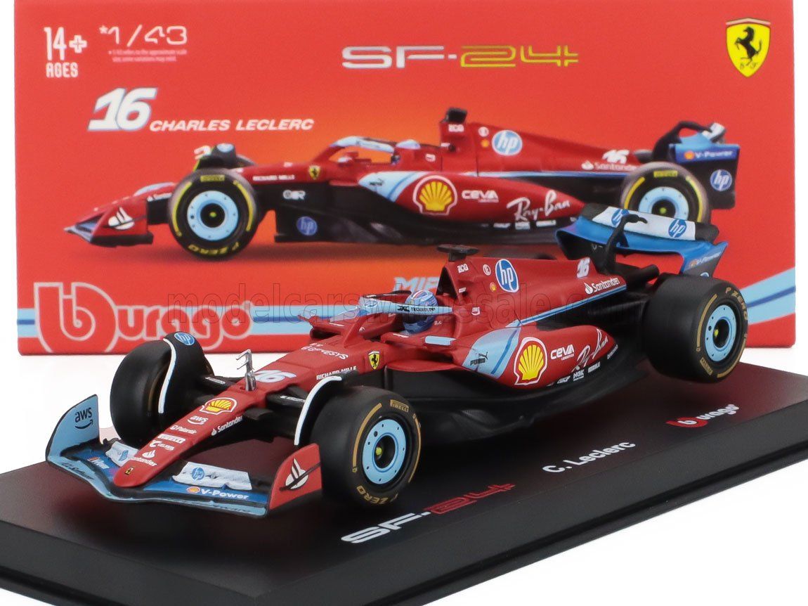 1:43 Bburago Signature - Ferrari F1 SF-24 Team Scuderia Ferrari #16 3rd Miami GP 2024 Charles Leclerc - Mit Fahrer & Vitrine *Carmodel Exclusiv*