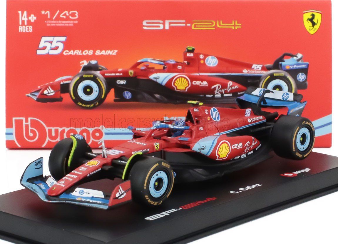 1:43 Bburago Signature - Ferrari F1 SF-24 Team Scuderia Ferrari #55 5th Miami GP 2024 Carlos Sainz - Mit Fahrer & Vitrine *Carmodel Exclusiv*