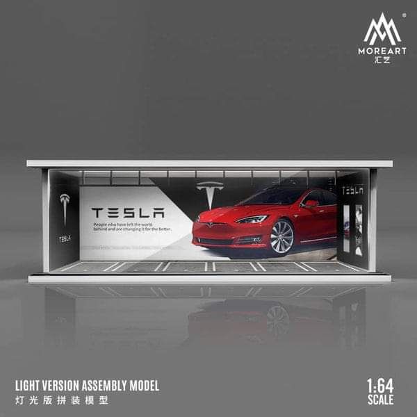 1:64 Black Box Diorama (MoreArt) - Parking Garage Tesla *With Light*
