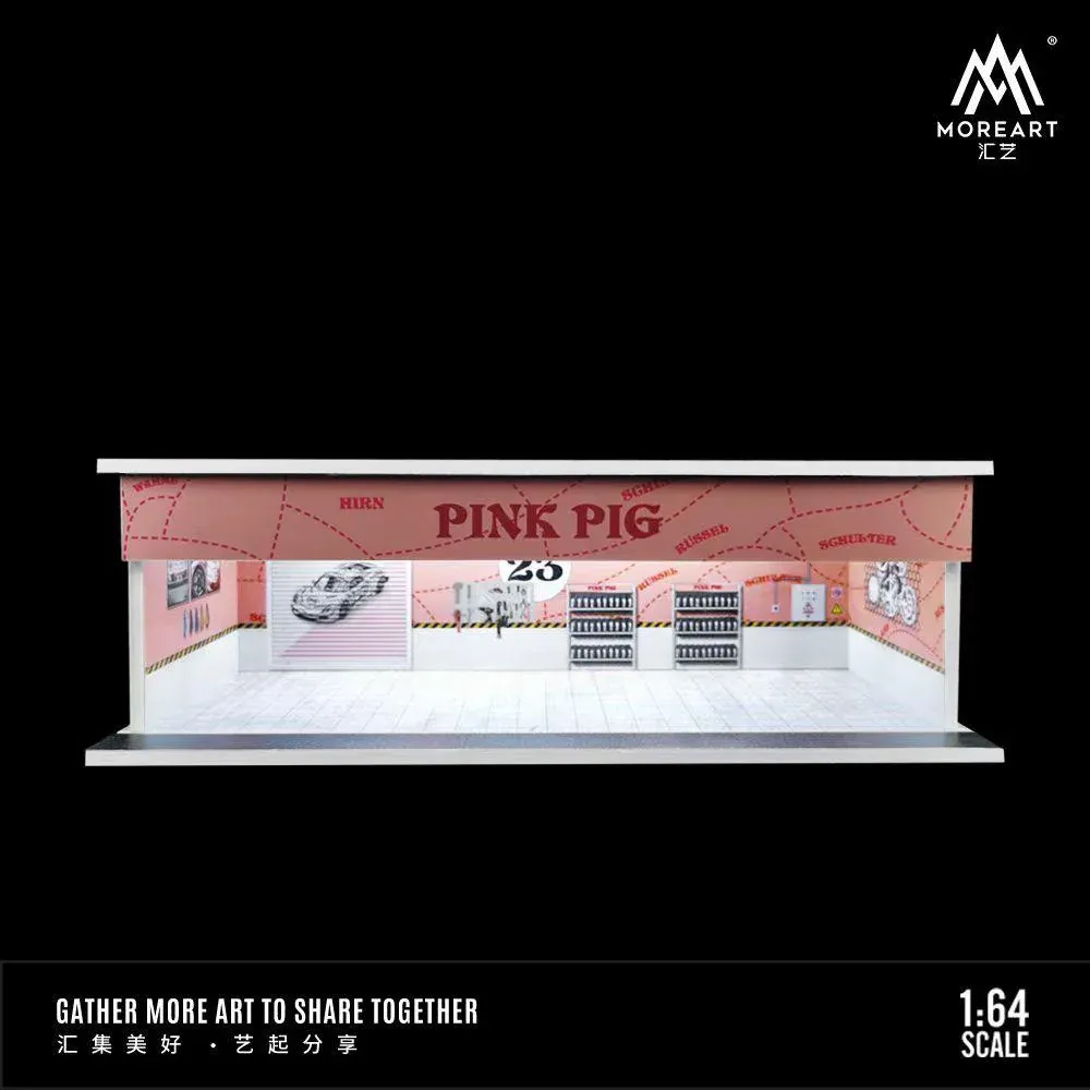 1:64 Black Box Diorama (MoreArt) - Parking Garage Pink pig *With Light*