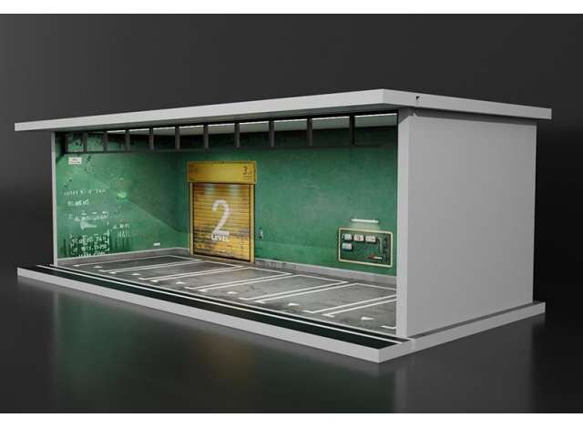 1:64 Black Box Diorama (MoreArt) - Parking Garage Parking Lot *With Light*