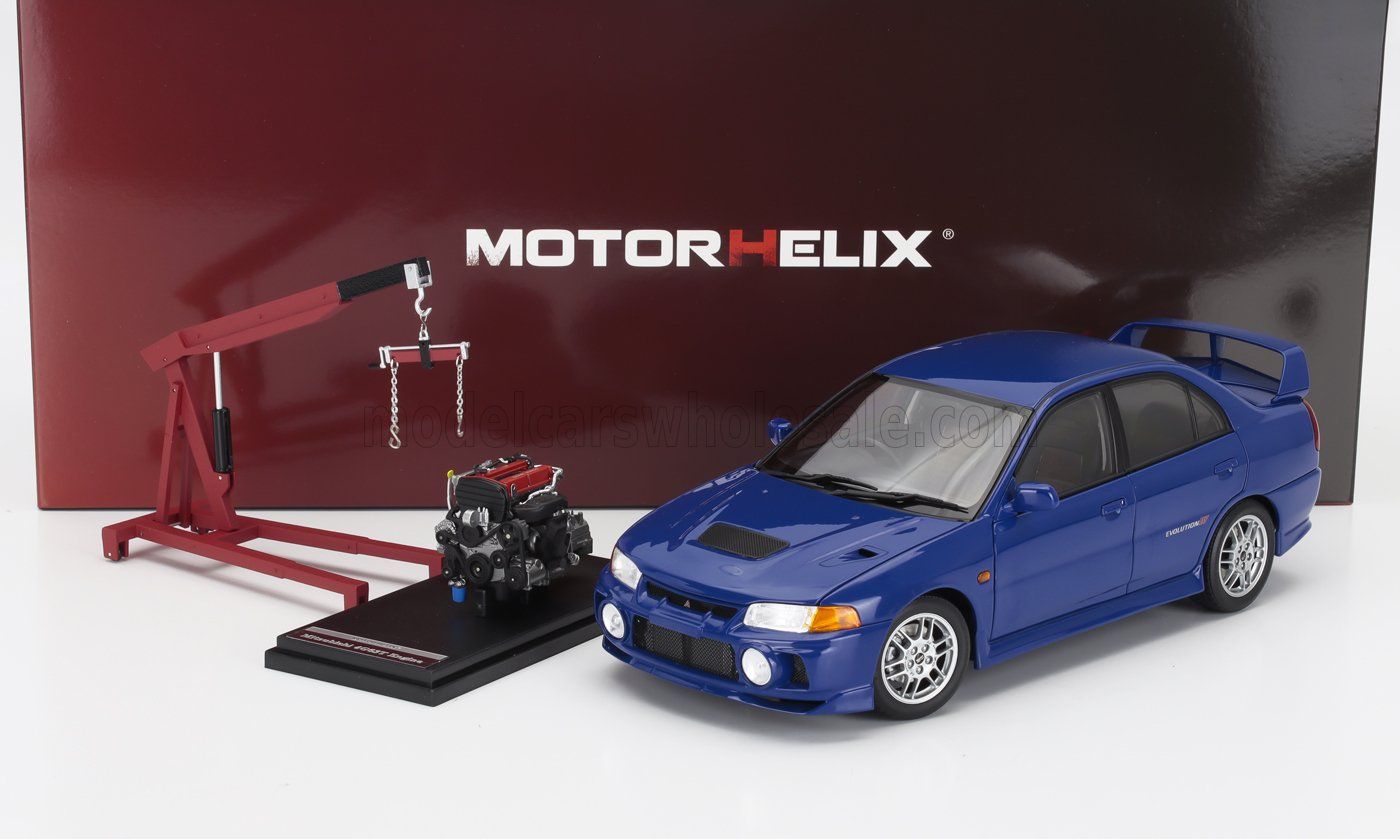 1:18 Motorhelix - 1999 Mitsubishi Lancer Evo IV Blue *Withe Extra Engine & Accessories*
