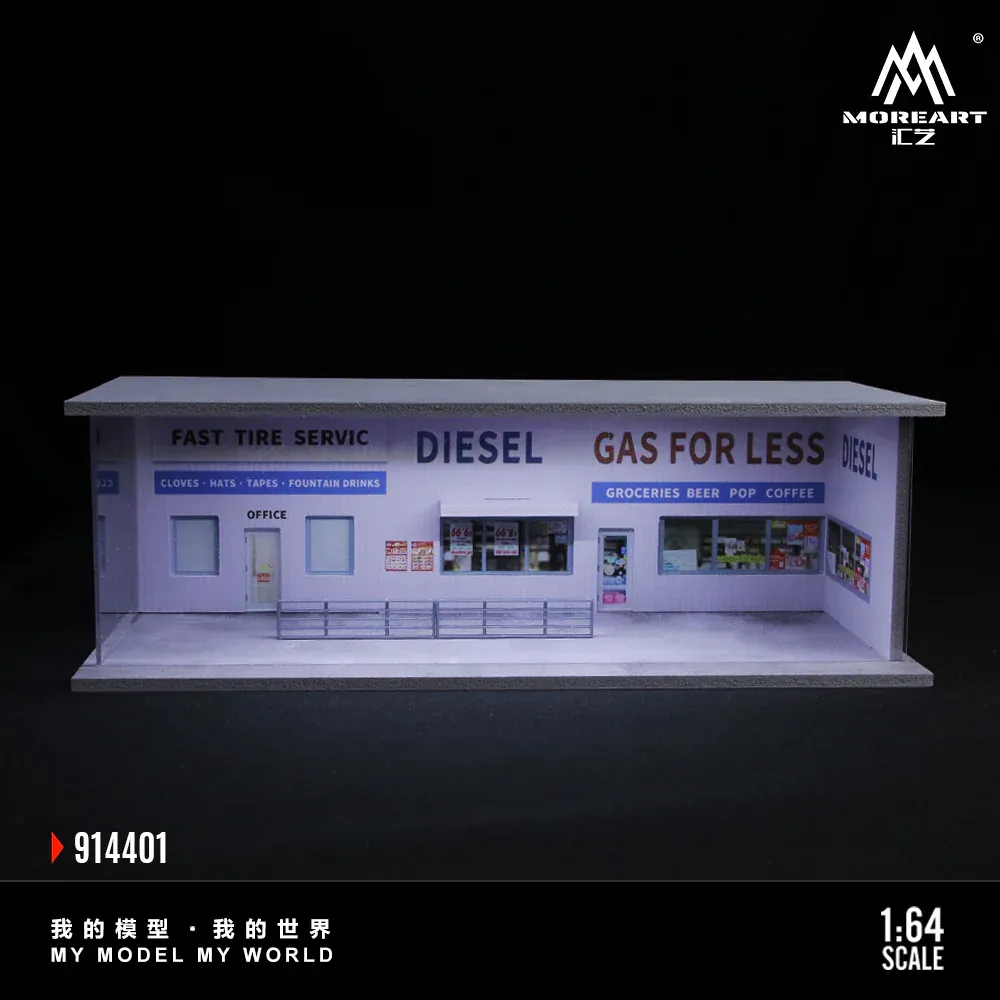 1:64 Black Box Diorama (MoreArt) - Diorama Gas Station *With Light*