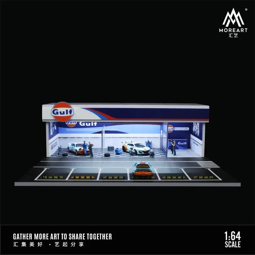 1:64 Black Box Diorama (MoreArt) - Diorama Gulf Garage *With Lights* *Without Cars*