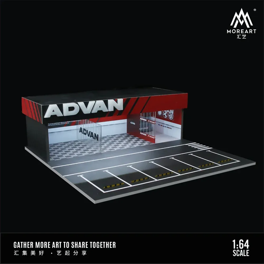 1:64 Black Box Diorama (MoreArt) - Diorama Advan Garage *With Lights* *Without Cars*