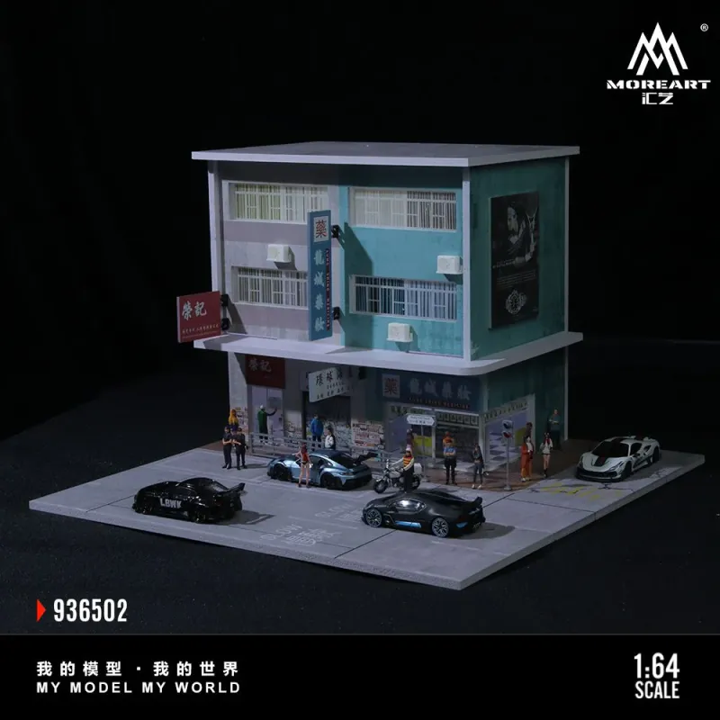 1:64 Black Box Diorama (MoreArt) - Diorama Hong Kong Street Scene #2 *With Lights* *Without Cars*