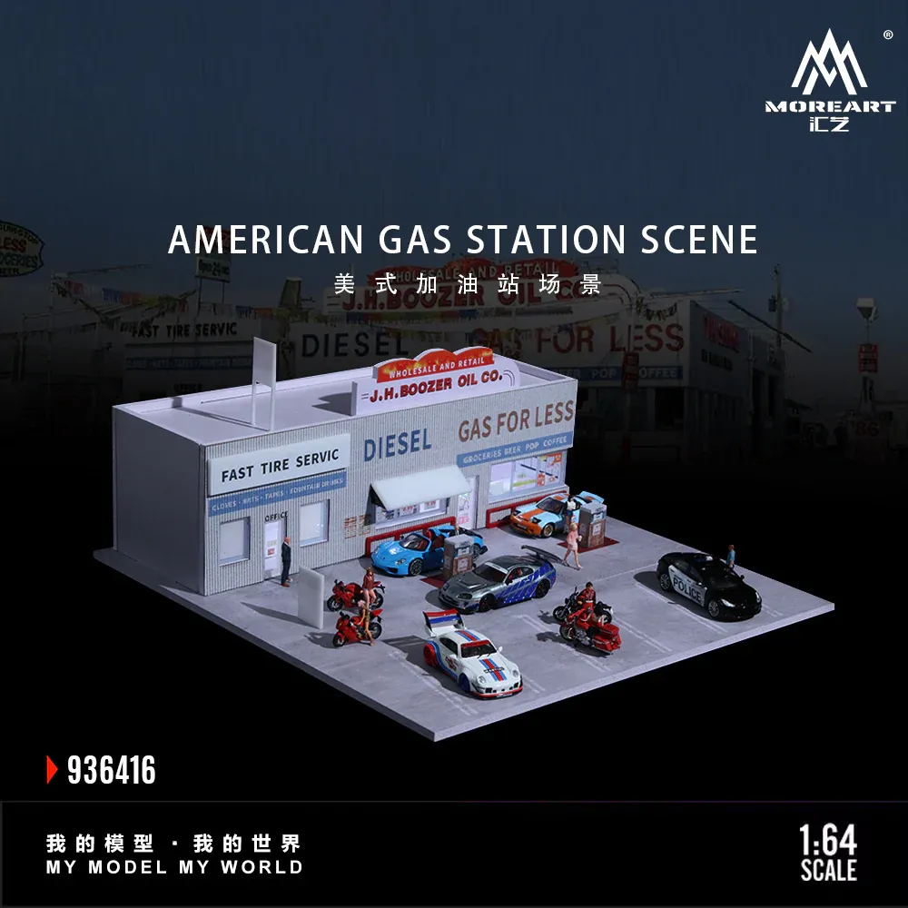 1:64 Black Box Diorama (MoreArt) - Diorama Gas Station *Without Cars*