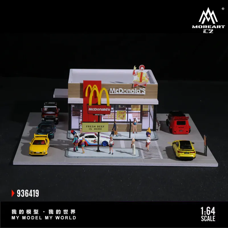 1:64 Black Box Diorama (MoreArt) - Diorama McDonald's *With Lights* *Without Cars*