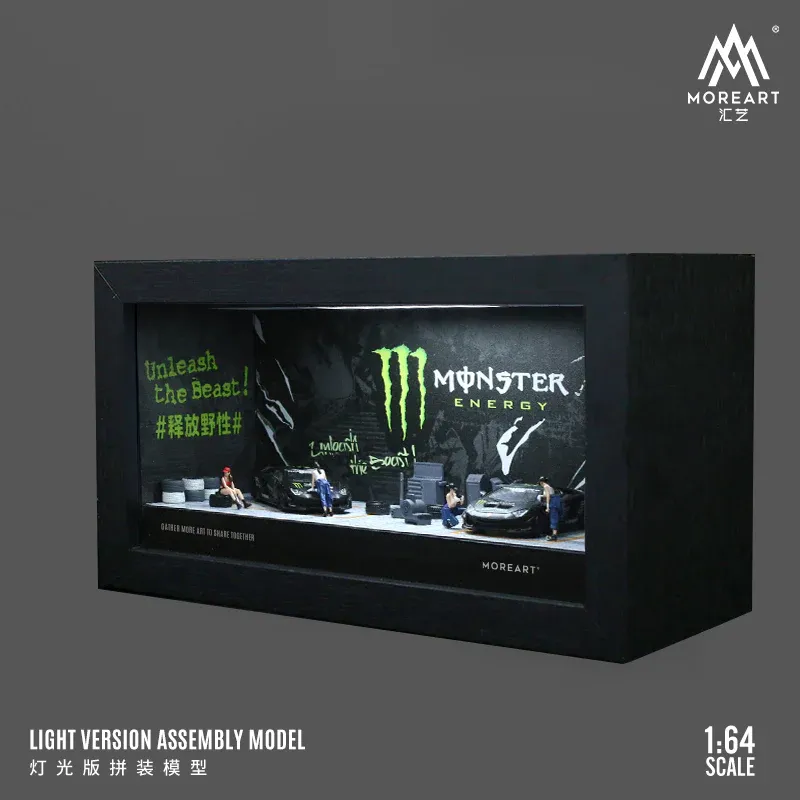 1:64 Black Box Diorama (MoreArt) - Diorama Monster Garage *With Lights* *Without Cars*