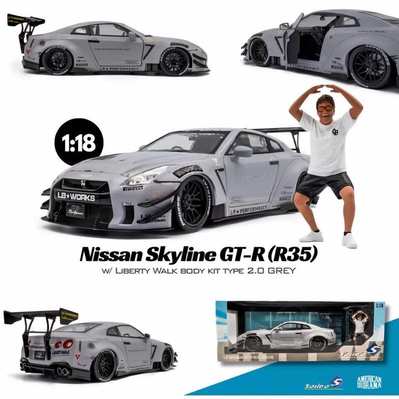 1:18 Solido - 2018 Nissan GT-R (R35) Liberty Walk LB Works V2 *With American Diorama Figure*