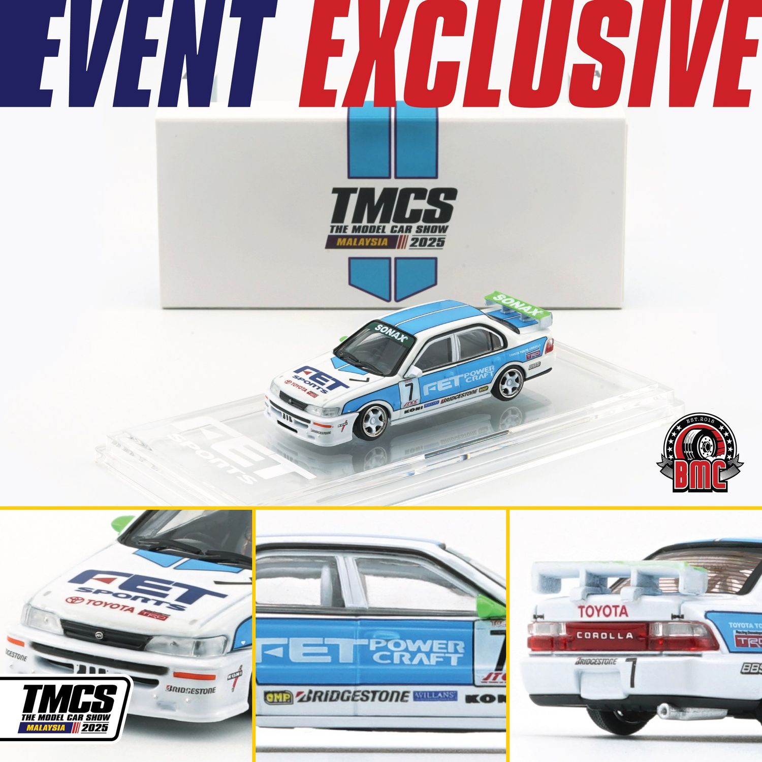 1:64 BM Creations - 1994 Toyota Corolla AE110 JTCC FET Super Tourer #7 *Malaysia Excluisive* TMCS2025
