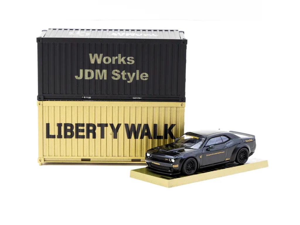 1:64 Tarmac - Dodge Challenger SRT Hellcat *LB-WORKS* with 2 containers, black metallic