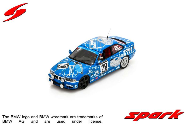 1:43 Spark - BMW M3 E36 No.28 Winner 24H Nürburgring 1997 J.Scheid - S. Reck (Driver inside) - H.J. Tiemann - P. Zakowski 1:43 Spark - BMW M3 E36 No.28 Winner 24H Nürburgring 1997 J.Scheid - S. Reck (Driver inside) - H.J. Tiemann - P. Zakowski