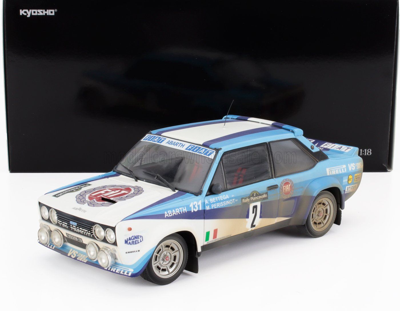 1:18 Kyosho - Fiat 131 Abarth #2 4th Rally Piancavallo 1981 A. Bettega - M. Perissinot *Dirty & Night Version*