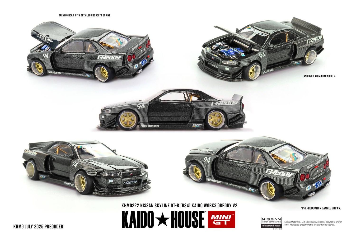 1:64 Mini GT - 1999 Nissan Skyline GT-R (R34) Kaido Works Greddy V2, grey