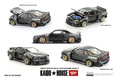 1:64 Mini GT - 1999 Nissan Skyline GT-R (R34) Kaido Works Greddy V2, grey 1:64 Mini GT - 1999 Nissan Skyline GT-R (R34) Kaido Works Greddy V2, grey