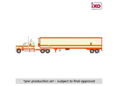 1:64 Ixo USA - 1973 Peterbilt 359 with Modern Trailer, orange/cream