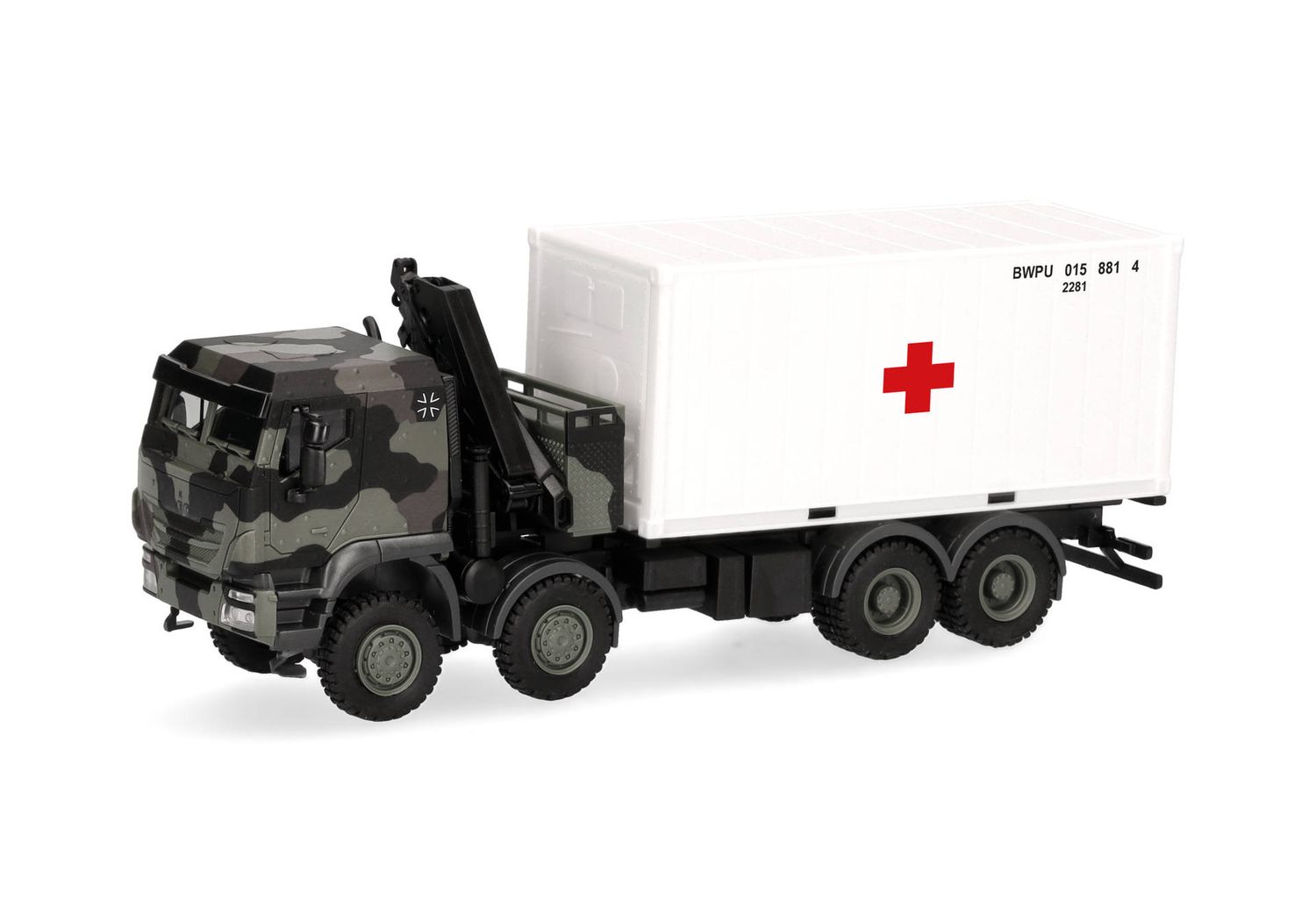 1:87 Herpa - Iveco Trakker 8x8 mit Ladekran 20 ft. Container "Bundeswehr"