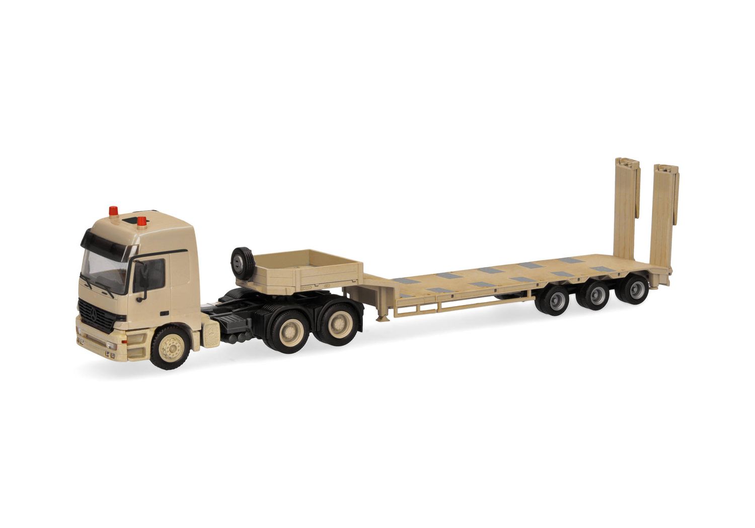 1:87 Herpa - Mercedes-Benz Actros L (96) MP1 Tieflade-Sattelzug "Belgische Armee", sandbeige (Belgien)