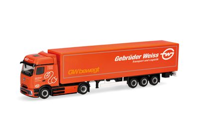 1:87 Herpa - Mercedes-Benz eActros 600 ProCabin Bigspace Planen-Sattelzug 1:87 Herpa - Mercedes-Benz eActros 600 ProCabin Bigspace Planen-Sattelzug "Gebrüder Weiss" (Österreich)